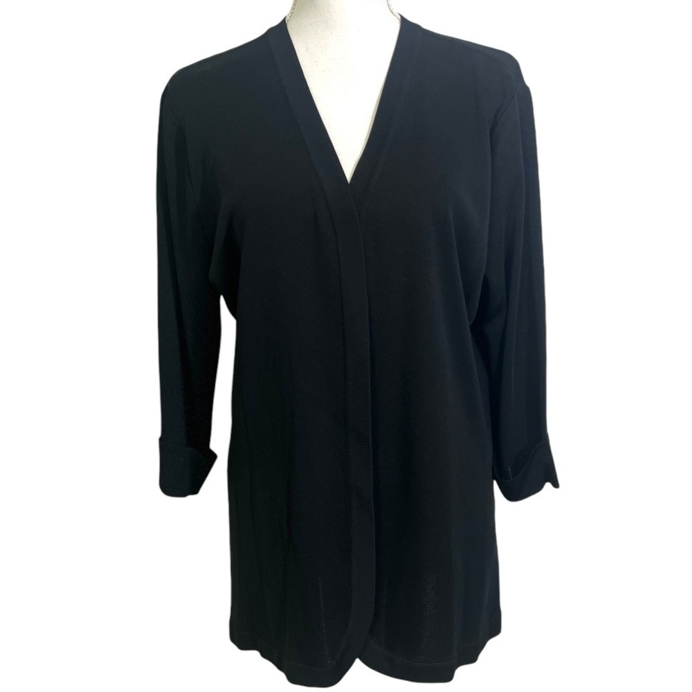 Misook Black Open Front Cardigan Jacket Sweater Acrylic Made in Korea